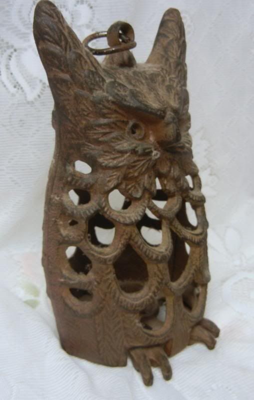 Cast Iron OWL Candle Holder Lamp Lantern Halloween